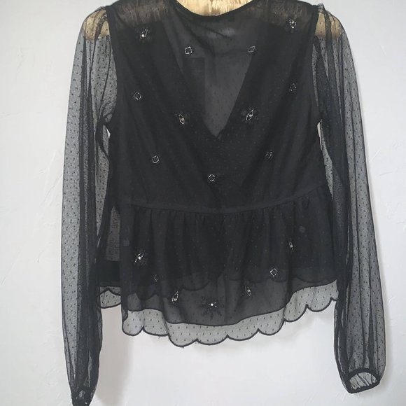 Abercrombie & Fitch Embellished Black Mesh Top - Picture 8 of 12